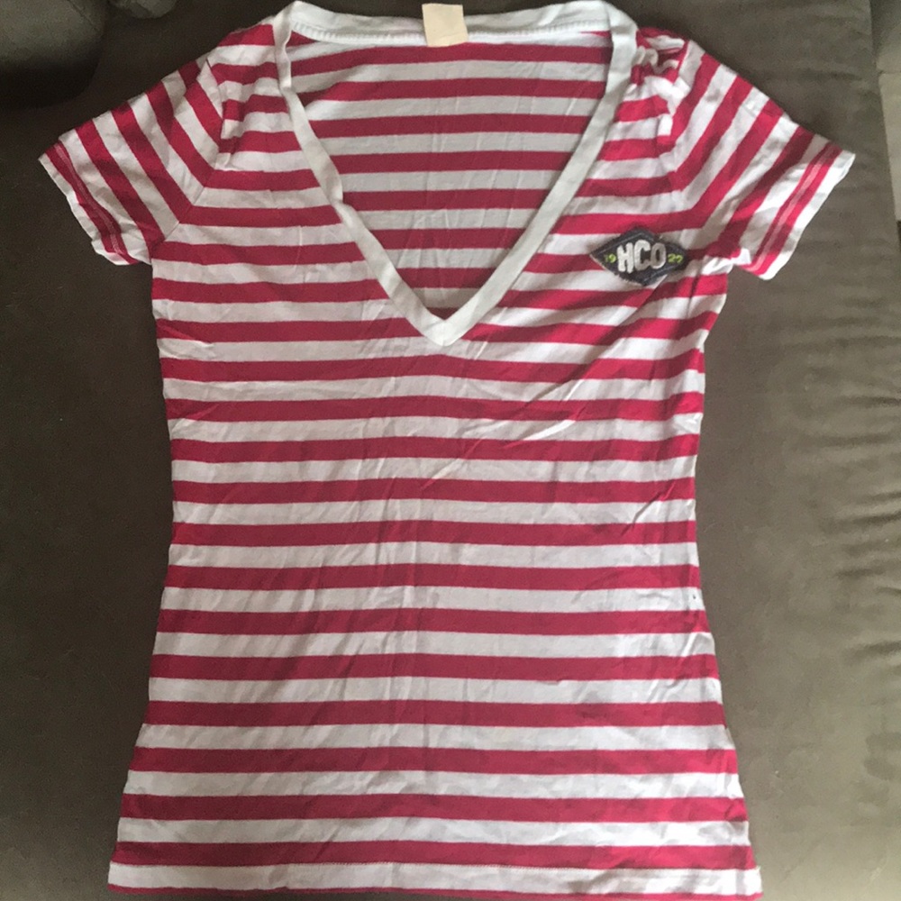Medium Hollister pink and white striped shirt